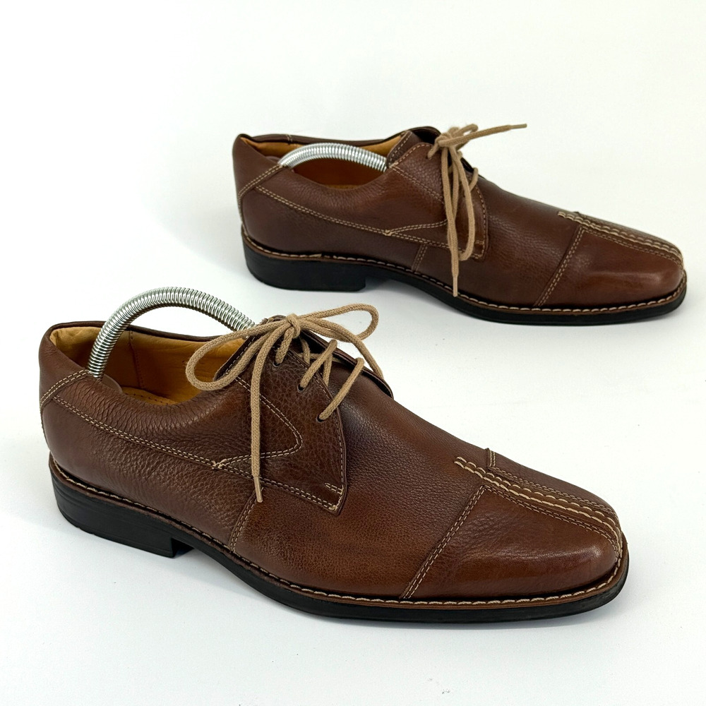 Sandro Mens Brown Leather Shoes Sz 9‎ USA Made in Brazil Cap Toe Stitch Detail